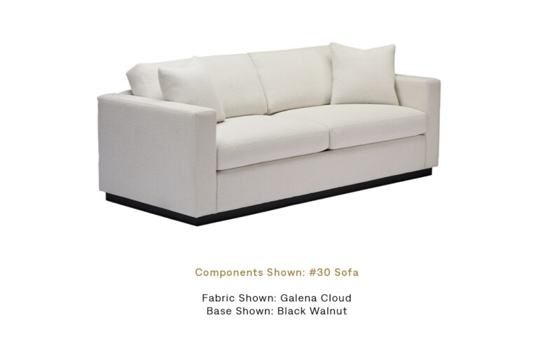 The Essentials Sofa with Black Walnut Leg finish by Burton James, upholstered in Galena Cloud.