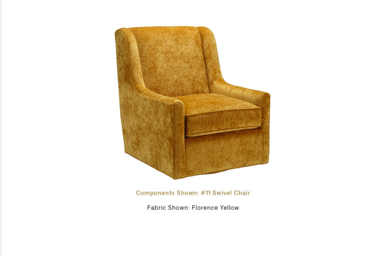 The Richter Swivel Chair by Burton James, upholstered in Florence Yellow.